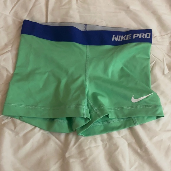 Nike | Shorts | Nike Pro Blue And Mint Green Spandex Shorts | Poshmark
